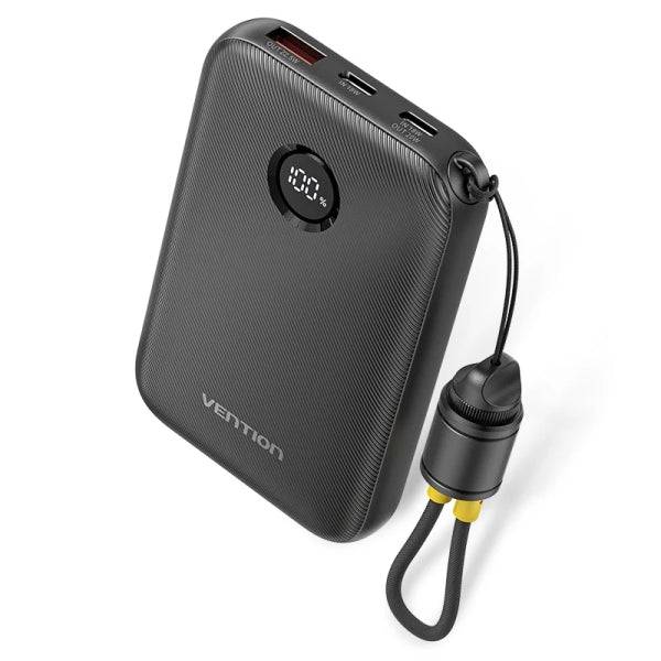 Vention Power Bank 10000mAh - Potenza di Uscita fino a 22.5W - USB-A - USB-C - Display LED - Cavo USB-C 17cm - Idoneo per Viaggi Aerei