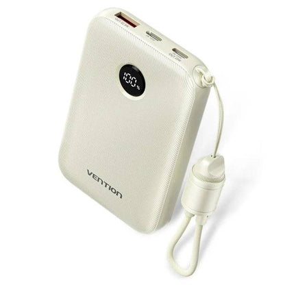 Vention Power Bank 10000mAh - Potenza di Uscita fino a 22.5W - USB-A - USB-C - Display LED - Cavo USB-C 17cm - Idoneo per Viaggi Aerei - Colore Beige