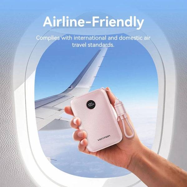 Vention Power Bank 10000mAh - Potenza di Uscita fino a 22.5W - USB-A - USB-C - Display LED - Cavo USB-C 17cm - Idoneo per Viaggi Aerei