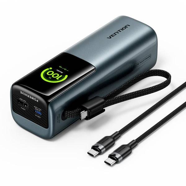 Vention Powerbank 20000mAh - Potenza di Uscita fino a 165W - Cavo USB-C Integrato - Power Delivery - USB-A - USB-C - Display TFT - Tecnologia PPS e UFCS - Colore Grigio