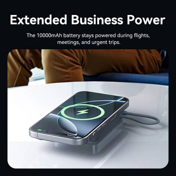 Vention Powerbank 10000mAh - Potenza di Uscita fino a 25W - Cavo USB-C Integrato - Ingresso e Uscita USB-C - Ricarica Wireless - Display LED - Colore Grigio