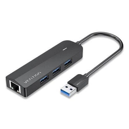 Vention Hub USB 4 in 1 - 3xUSB-A - Ethernet RJ45 - Cavo USB-A da 15cm - Indicatore LED - Velocità fino a 5Gbps - Colore Nero