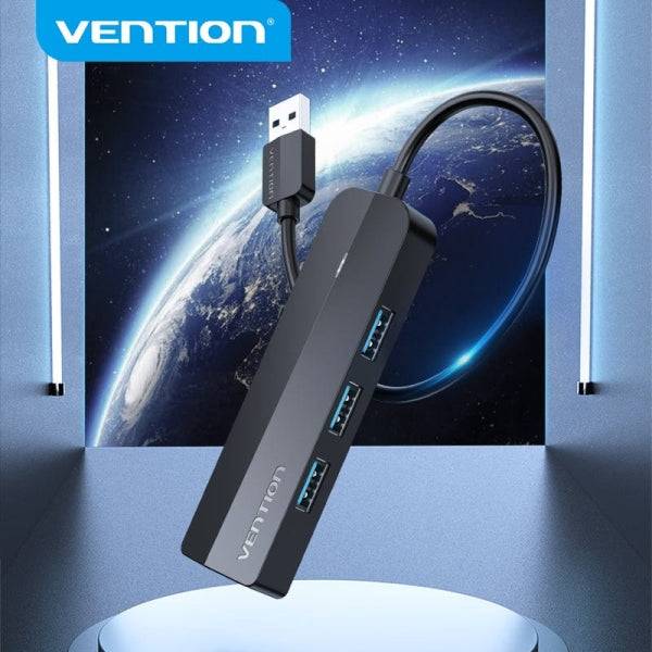 Vention Hub USB 4 in 1 - 3xUSB-A - Ethernet RJ45 - Cavo USB-A da 15cm - Indicatore LED - Velocità fino a 5Gbps - Colore Nero
