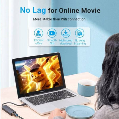 Vention Hub USB 4 in 1 - 3xUSB-A - Ethernet RJ45 - Cavo USB-A da 15cm - Indicatore LED - Velocità fino a 5Gbps - Colore Nero