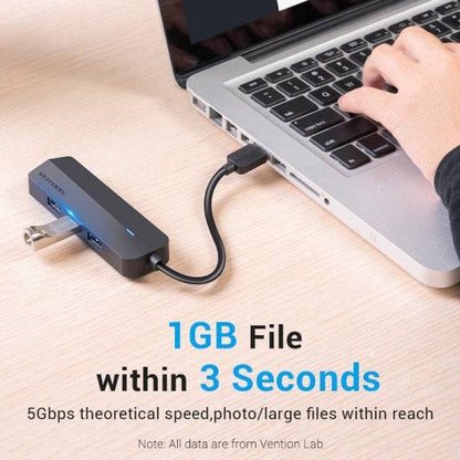 Vention Hub USB 4 in 1 - 3xUSB-A - Ethernet RJ45 - Cavo USB-A da 15cm - Indicatore LED - Velocità fino a 5Gbps - Colore Nero