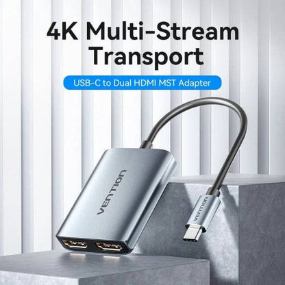 Vention Adattatore USB-C a HDMI - Funzione Estensione o Duplicazione - Cavo 15cm - Risoluzione 4K - Alluminio e ABS - Colore Grigio