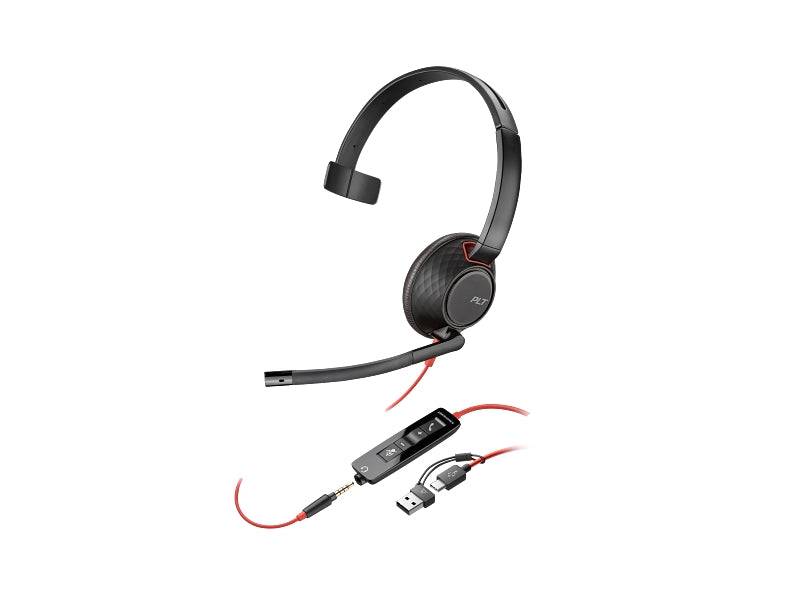 HP Poly Blackwire 5210 Cuffia Monoaurale con Microfono - Cancellazione del Rumore - Archetto Metallico Imbottito - Cuscinetti in Pelle Sintetica - Controlli su Cavo