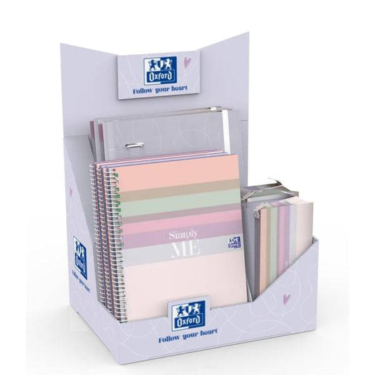 Oxford Cute Espositore 13 Prodotti - 4 Cartelle Anelli A4+ - 5 Quaderni Spirale A5+ - 4 Astucci Portatutto Triangolari - Colori Assortiti