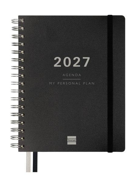 Finocam Tempus Agenda a Spirale - 16 Mesi - Settimanale Verticale - Formato 4º - 155x217mm - Copertine in PP - Carta Crema 80g/m2 - Elastico - Adesivi Tematici - Colore Nero