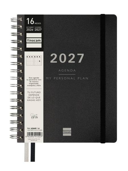Finocam Tempus Agenda a Spirale - 16 Mesi - Settimanale Verticale - Formato 4º - 155x217mm - Copertine in PP - Carta Crema 80g/m2 - Elastico - Adesivi Tematici - Colore Nero