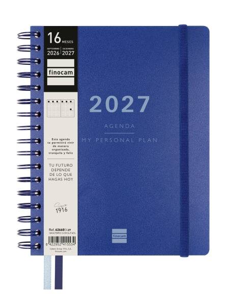 Finocam Tempus Agenda a Spirale - 16 Mesi - Settimanale Verticale - Formato 4º - 155x217mm - Copertine in Polipropilene - Carta Crema 80g/m2 - Elastico - Adesivi Tematici - Colore Blu