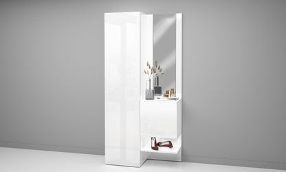 Set Ingresso KOMPACT moderno con specchio e 10 ripiani, design salvaspazio bianco lucido per entrata casa elegante e funzionale
