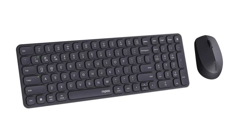 Rapoo 9310M Pack Tastiera Ultrasottile + Mouse Wireless - Bluetooth e 2.4GHz - Mouse 2400 DPI - Autonomia fino a 12 Mesi - Colore Nero