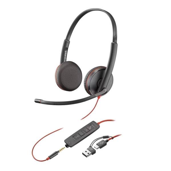 HP Poly Blackwire 3220 USB-C Cuffie con Microfono - Padiglioni Imbottiti - Controlli su Cavo - Adattatore USB-A - Colore Nero