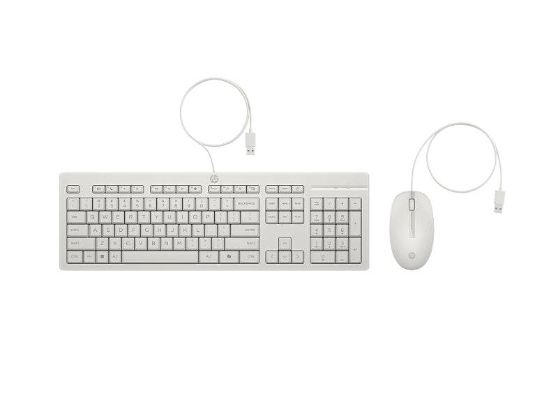 HP 225 Combo Tastiera e Mouse USB G2 - Tasto Copilot - Piedini Regolabili - Mouse Ottico 1200 DPI - Plug & Play - Facile da Pulire - Realizzato in Materiale Riciclato - Colore Bianco