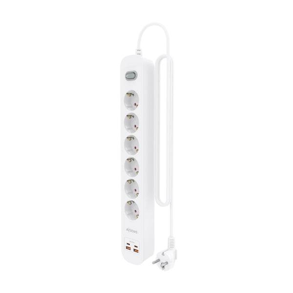 Aisens Ciabatta con 6 Prese Schuko - 2xUSB-C - 2xUSB-A - Cavo 1.4m - Interruttore con Indicatore LED - Power Delivery - Qualcomm 3.0