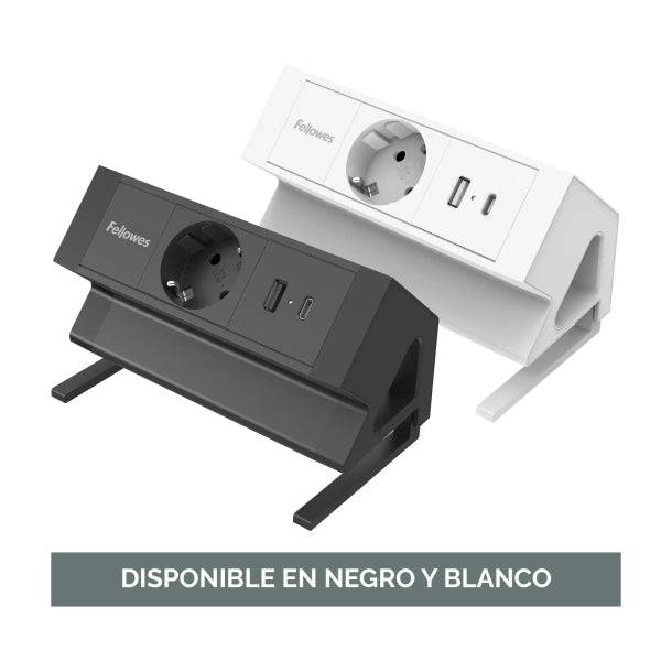 Fellowes Ciabatta da Scrivania 1 Presa - USB-A - USB-C - Cavo 2m - Morsetto per Scrivanie da 10 a 45mm - 15.44x9.7x8.75cm - Colore Bianco