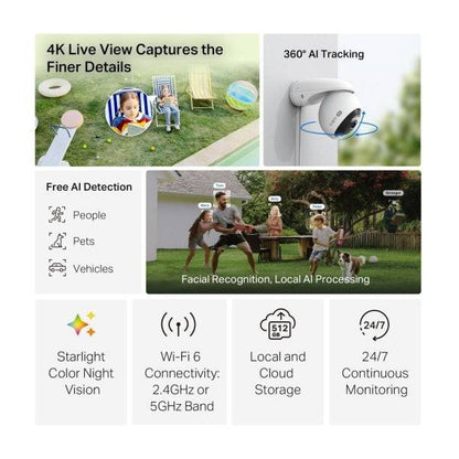 TP-Link Tapo TC46 Telecamera di Sicurezza per Esterno - IP66 - WiFi - Ethernet - Risoluzione 8Mpx - Visione Notturna - Audio Bidirezionale - Colore Bianco e Nero