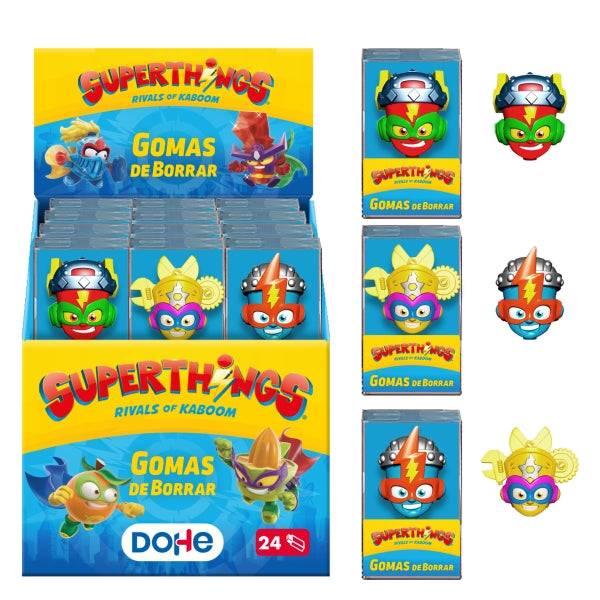Dohe Superthings Espositore con 24 Gomme da Cancellare - Fabbricate in PVC - Resistenti - Forme Assortite