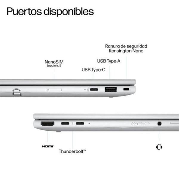 HP Elitebook 8 Flip G1i Portatil 13.3" Intel Core Ultra 5 225U - 16GB - 512GB SSD - HDMI, USB 3.2, USB-C, Thunderbolt - Windows 11 Pro - Teclado QWERTY (ES)