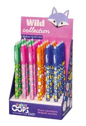 Carioca Wild Collection Oops Espositore con 30 Penne a Sfera Cancellabili - Punta 0.7mm - Divertenti Disegni di Animali
