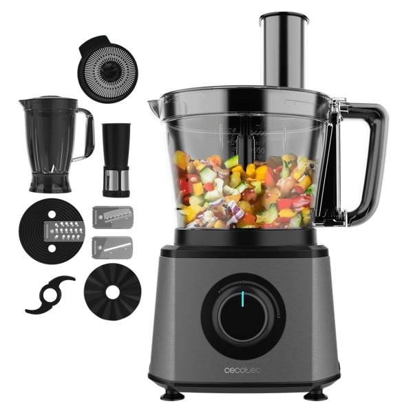 Cecotec FoodProcessor Paprika 2000 Full Robot da Cucina - 2000W - Ciotola 3,5L - Brocca 1,8L - Filtro - Spremiagrumi - Dischi e Lame Vari - Velocità Variabile - Colore Grigio e Nero