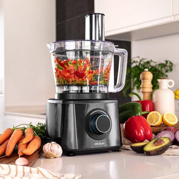 Cecotec FoodProcessor Paprika 2000 Full Robot da Cucina - 2000W - Ciotola 3,5L - Brocca 1,8L - Filtro - Spremiagrumi - Dischi e Lame Vari - Velocità Variabile - Colore Grigio e Nero