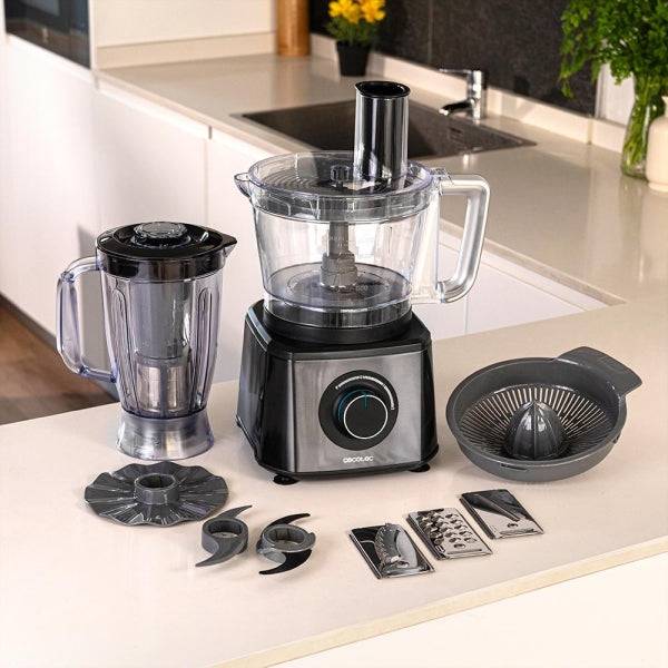 Cecotec FoodProcessor Paprika 2000 Full Robot da Cucina - 2000W - Ciotola 3,5L - Brocca 1,8L - Filtro - Spremiagrumi - Dischi e Lame Vari - Velocità Variabile - Colore Grigio e Nero