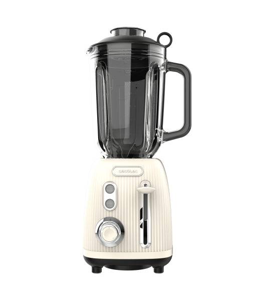 Cecotec Power Black Titanium RetroBeige Frullatore da Tavolo - 1200W - Caraffa 1.5L - Funzione Pulse - 4 Lame Rivestite in Titanio - Velocità Regolabile - Colore Beige