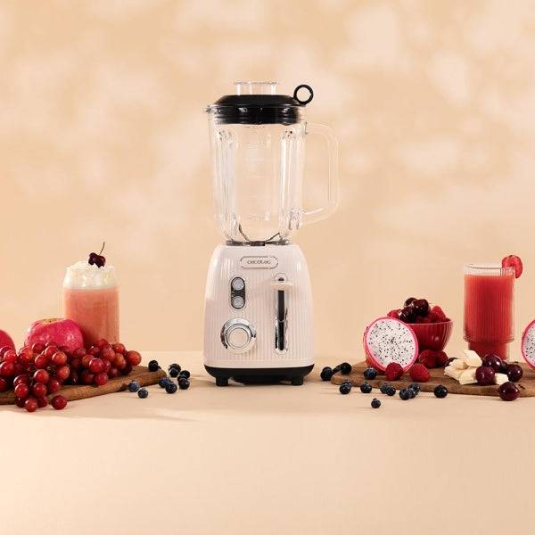 Cecotec Power Black Titanium RetroBeige Frullatore da Tavolo - 1200W - Caraffa 1.5L - Funzione Pulse - 4 Lame Rivestite in Titanio - Velocità Regolabile - Colore Beige