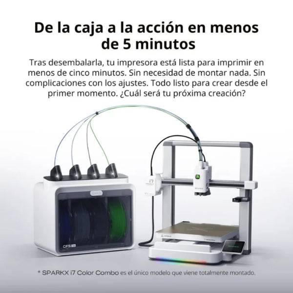 Creality Sparkx i7 Combo Impresora 3D Abierta + Unidad CFS - Volumen 26x26x25.5cm - Camara HD de 720px - Sistema Multicolor CFS Lite - Cuerpo Metalico - Velocidad Hasta 500 mm/s - USB, WiFi