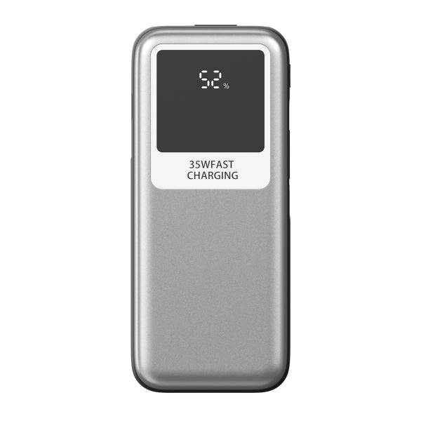 Leotec Powerbank 10.000 mAh - Ricarica Rapida 35W - Cavo USB Retrattile - Colore Argento