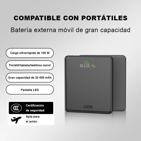 Leotec Powerbank 20.000 mAh - Ricarica Veloce 100W - Display LED - 4 Porte - Colore Nero