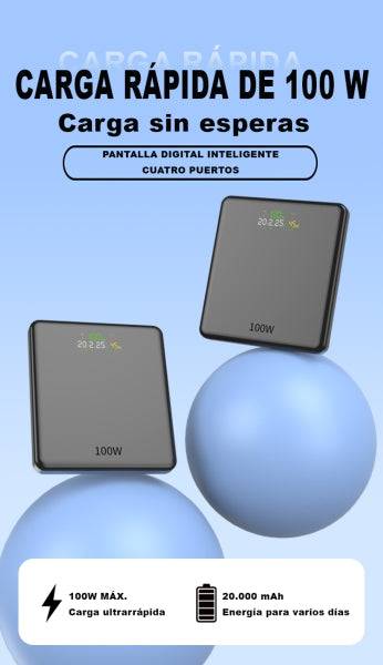 Leotec Powerbank 20.000 mAh - Ricarica Veloce 100W - Display LED - 4 Porte - Colore Nero