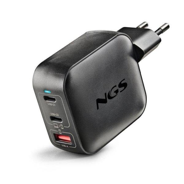 NGS Bud Tiny Caricabatterie GaN Universale a Parete 100W Ultrarapido - 2x USB-C PD & PPS, 1x USB-A QC 3.0 - Colore Nero