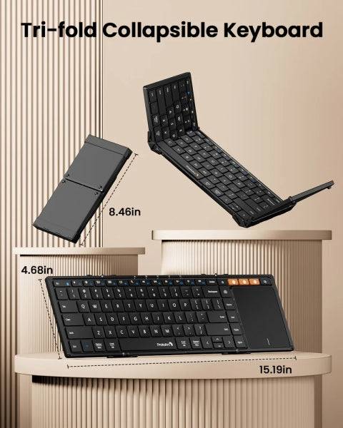 ProtoArc XK01-TP Tastiera Portatile Pieghevole a Triplo - Bluetooth - Con Touchpad - Connessione fino a 3 Dispositivi - Colore Nero