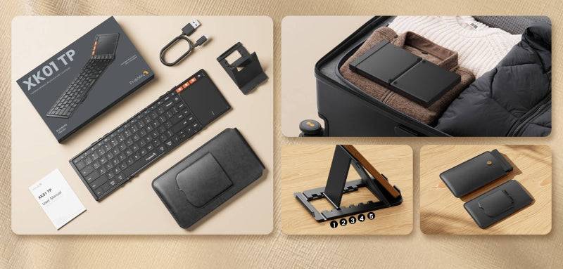 ProtoArc XK01-TP Tastiera Portatile Pieghevole a Triplo - Bluetooth - Con Touchpad - Connessione fino a 3 Dispositivi - Colore Nero