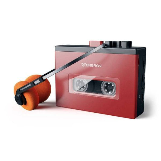 Energy Sistem Portable Cassette Player Lettore Cassette - Bluetooth - Cuffie Retrò Incluse - Microfono per Registrazione Vocale - Batteria 1200mAh - USB-C - Colore Rosso