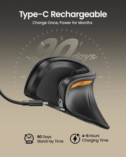 ProtoArc EM11 NL Mouse Verticale Ergonomico Wireless - 2400 dpi - Bluetooth + 2.4Ghz - Batteria Ricaricabile - Multidispositivo - Colore Bianco
