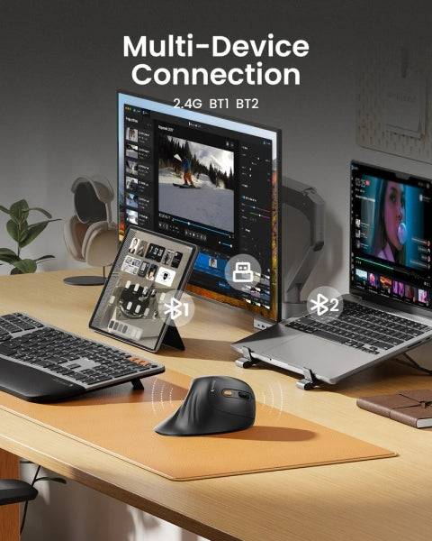 ProtoArc EM11 NL Mouse Verticale Ergonomico Wireless - 2400 dpi - Bluetooth + 2.4Ghz - Batteria Ricaricabile - Multidispositivo - Colore Bianco
