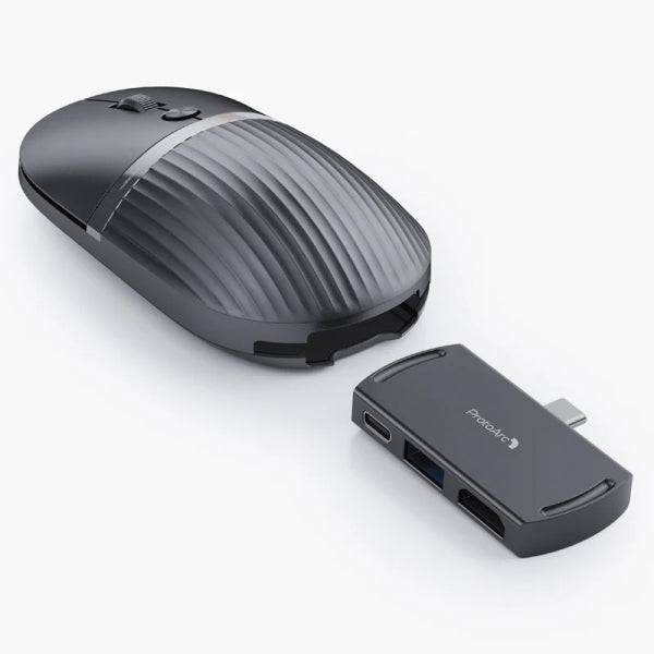 ProtoArc Hubmouse Mouse Wireless con Hub USB - Bluetooth - 2400dpi - Hub 1x USB-C, 1x USB-A, 1x HDMI - Colore Nero