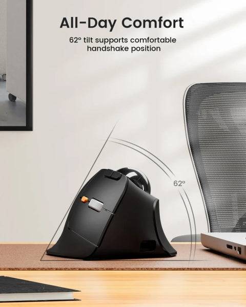 ProtoArc EM05 NL Mouse Verticale Trackball Ergonomico Wireless - 1600 dpi - Bluetooth + 2.4Ghz - Batteria Ricaricabile - Multidispositivo - Colore Nero e Arancione