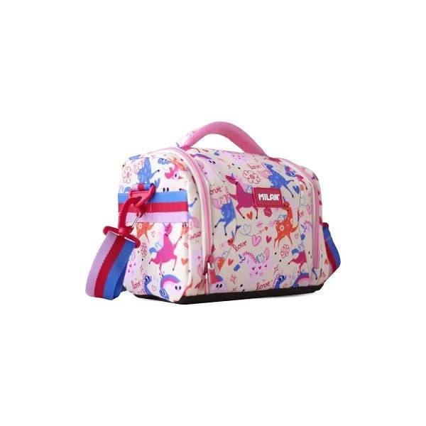 Milan Flowicorn Borsa Termica Porta Alimenti 5L - Grande Capacità - Apertura Totale - Tasca Interna in Rete - Cinghia Regolabile - Misure 24.5x20x16cm