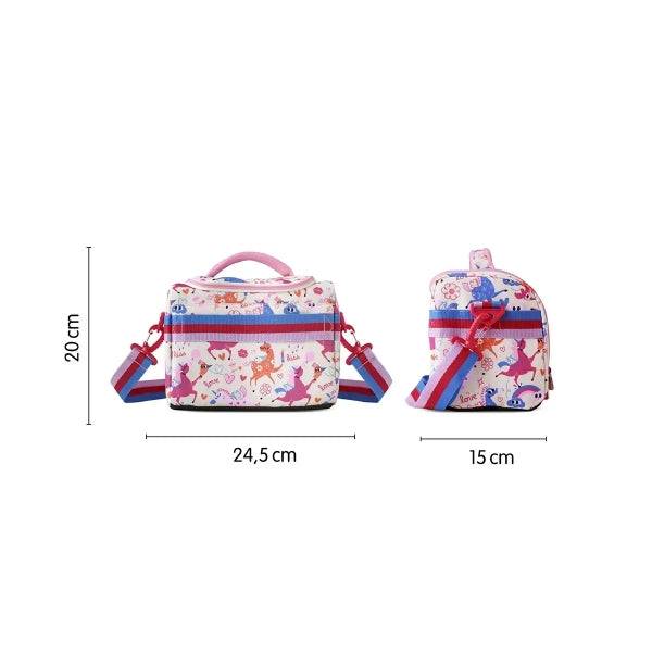Milan Flowicorn Borsa Termica Porta Alimenti 5L - Grande Capacità - Apertura Totale - Tasca Interna in Rete - Cinghia Regolabile - Misure 24.5x20x16cm
