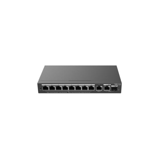 Ruijie RG-ES210GS-P Switch de Sobremesa - 8 Puertos Ethernet 1Gbps - 1X Uplink 1Gbps - 1X Rj45/SFP Combo hasta 1Gbps - PoE/PoE+ hasta 120W - Carcasa de Acero - Gestion Inteligente - Colore Nero