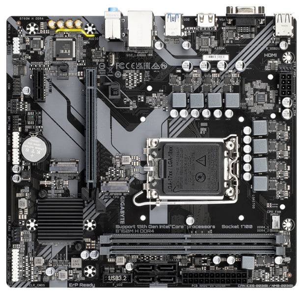 Gigabyte B760M H DDR4 Placa Base Intel1700 2x DDR4 - M.2, SATA, PCIe3.0 - HDMI, VGA, DP, RJ-45, USB 3.2 - MicroATX