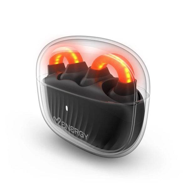 Energy Sistem LightPods Auricolari True Wireless - Bluetooth 5.4 - Sistema Safety Lights - Fino a 25h Autonomia - Tecnologia Open Sound - Microfono con Riduzione Rumore ENC - Assistente Vocale Integrato - Design Curved-Fit - Colore Nero