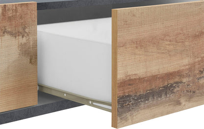 Porta TV SUNRISE 200 cm - Acero/ardesia, 2 vani e 2 cassetti