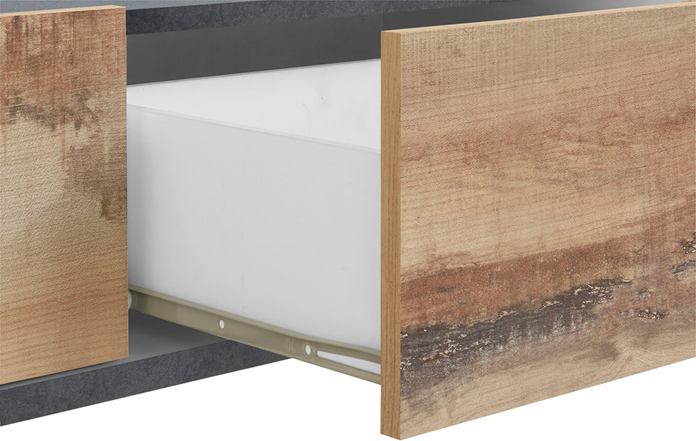 Porta TV SUNRISE 200 cm - Acero/ardesia, 2 vani e 2 cassetti