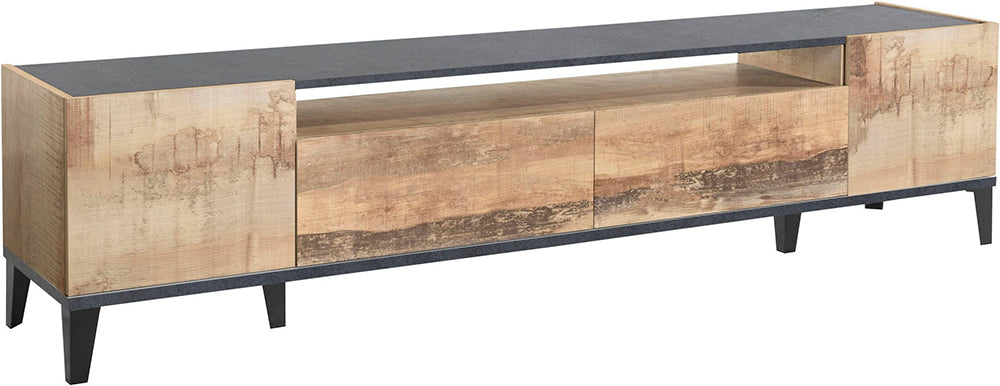 Porta TV SUNRISE 200 cm - Acero/ardesia, 2 vani e 2 cassetti